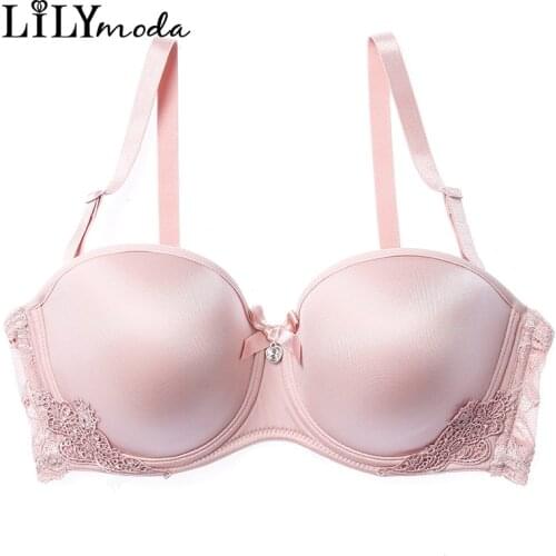 Lilymoda 2018 Women Bra Smooth T shirt Bras Rhinestone Sexy Lace Seamless Female Lingerie Push Up Half Cup Brassiere Underwear