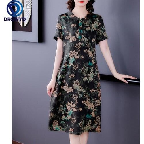 Summer Print Mulberry Silk Midi Dress 2021 Vintage Casual Short Sleeve Maxi Dress Elegant Women Elegant Bodycon Party Vestidos