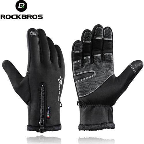 ROCKBROS Winter Cycling Bicycle Gloves Windproof Thermal Warm Fleece Gloves Men Women Anti-slip Water Resistant Sport Bike Glove
