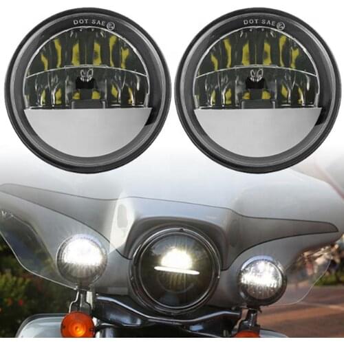 1 Pair 4.5“ 4 1/2 inch Motorcycle Chrome Black LED Fog Passing Auxiliary Light for Classic FLHR Road King 4.5Inch LED Fog Light