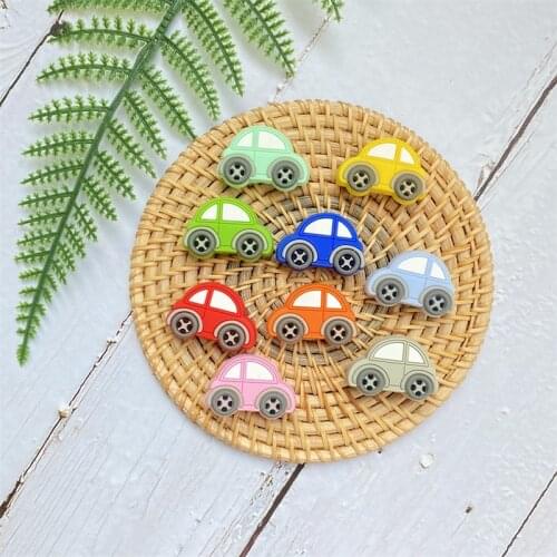 10pcs Mini Car Silicone Beads Baby Teether Bead Teething Toys Accessories BPA Free Cartoon Nursing Tiny Rod