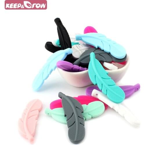 Keep&Grow BPA Free Silicone Feather Beads 10Pcs Food Grade Baby Teethers Baby Teething Oral Care Toys DIY Baby Necklace Pendant