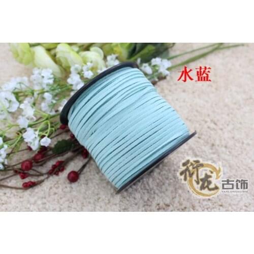100yards/ Roll 3mm x 2mm Water blue Flat Faux Suede Korean Velvet Leather Cord DIY Rope For Bracelet Necklace 019005014