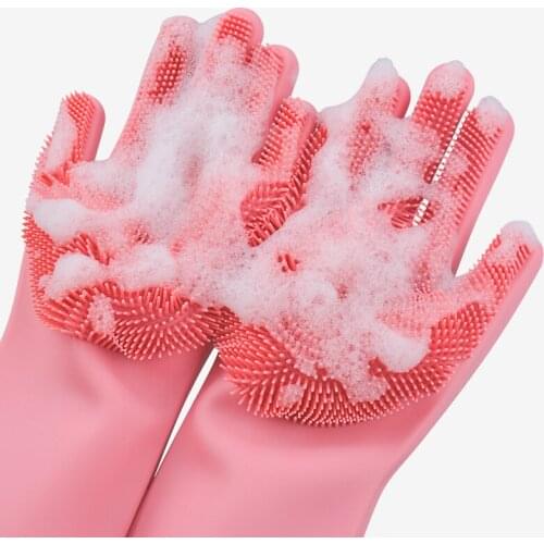 2pcs/ pair Silicone Scrubber Rubber Cleaning Gloves Dusting Dish Washing Pet Care Gloves Car Cleaning Kitchen Accessories