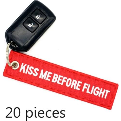 20pieces/lot sell Kiss Me Before Flight keychain Car key chain Fabric embroidery Bag charms for Aviation Special luggage Red tag