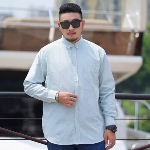 2020 Large Size Striped Shirt Mens Business Casual Loose Cotton Straight Long Sleeve Shirt Brand Clothing 6xl 7xl 8xl 9xl 10xl