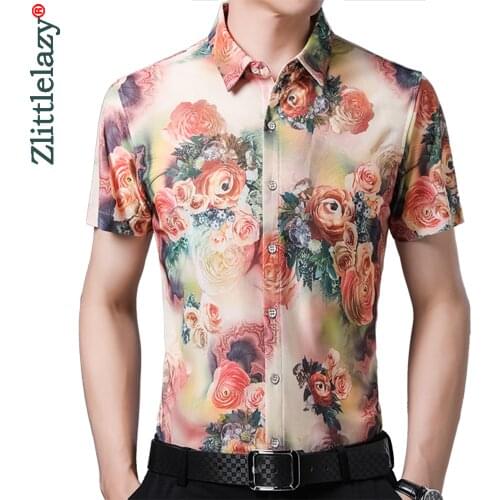 2021 Short Sleeve Men Social Shirt Summer Streetwear Casual Hawaiian Floral Shirts Dress Mens Slim Regular Clothes Fashions 2033