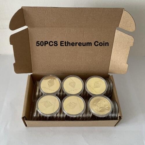 50pcs 40*1.5mm Creative Souvenir Gold Plated Ethereum Coin Collectible Gift Art Collection Physical Commemorative Replica Coin