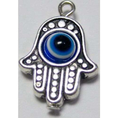 50 Tibet Silver Hamsa Hand Blue Eye Kabbalah Good Luck Charm Pendants