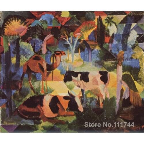 Abstract art Landscape with Cows and a Camel August Macke paintings on canvas High quality Hand painted