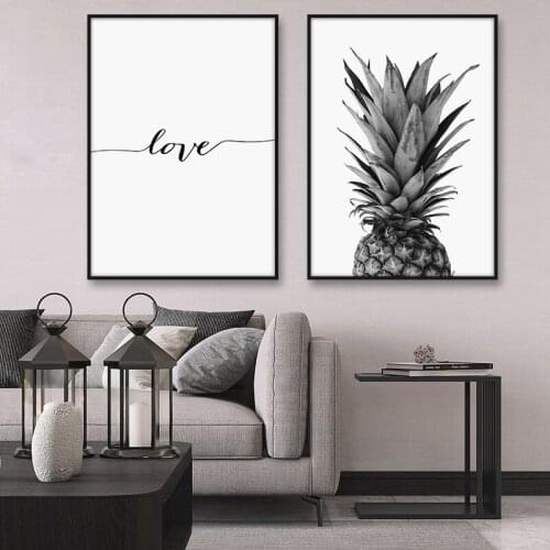 Pineapple Wall Art Canvas Posters Prints Nordic Black And White Love Quote Paintings For Living Room Wall Picture Home Decor