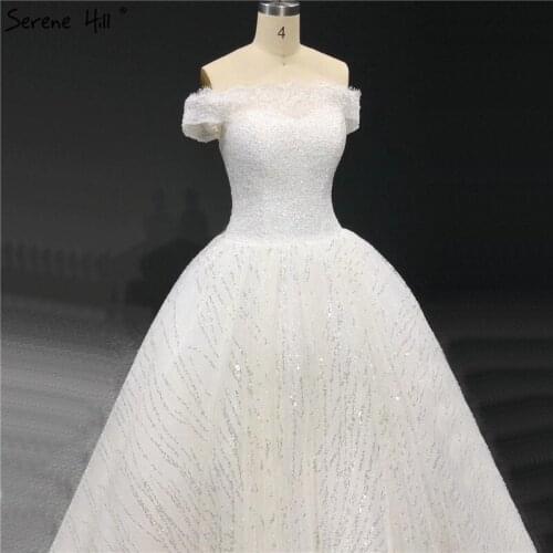 White Sparkle Sequins Beading Sexy Wedding Dresses 2020 Off Shoulder Floor Length Bridal Gowns HA2307 Custom Made