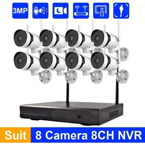 3MP WiFi Surveillance Pan & Tilt Camera System Wireless Security Camera 8CH NVR cctv Video Kit Night Vision Outdoor Camera