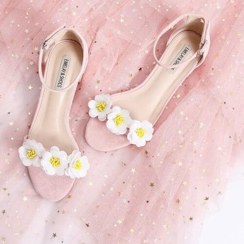 Fresh Sweet Flat Open Toe Coming of Age Ceremony Womens Shoes Low Heel Flower Summer Casual Comfortable Pink Womens Sandals