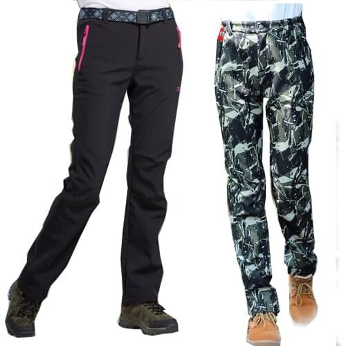 New Men Women Winter Camouflage Outdoor Pants Hiking Trekking Camping Climbing Trousers Waterproof Windproof Warm Fleece Pants