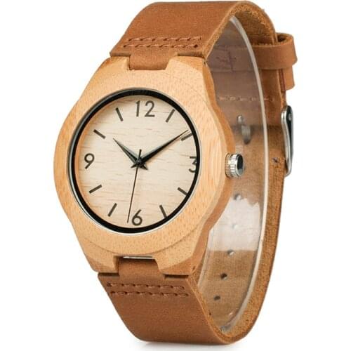 Men Womens Wood Watch Japanese Movement Bamboo Wooden Lovers' Watches with Genuine Leather Wristwatch relogio masculino V-A31
