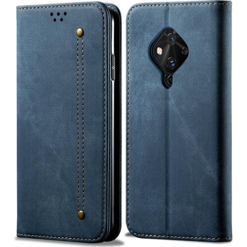 For Vivo V17 Neo V 17 Pro Wallet Case Luxury Solid Leather Cloth Denim Flip Cover Funda VIVO V17 Case Vivo S1 Pro 1S 17V Fundas