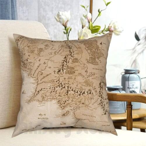 Tolkien Map Of Middle Earth Pillow Case Printed Home Soft DIY Pillow cover Gollum Frodo Sam Jrr Fantasy Salvatore White