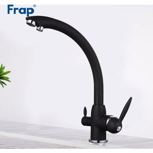 Frap Black Kitchen Faucet Deck Mounted Mixer Tap 180 Degree Rotation with Water Purification Feature Crane Sink Torneira F4399-7