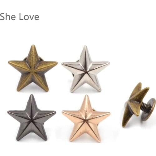 Chzimade 10pcs Metal Star Pentagram Stud Rivet Spike Punk Screw for Leathercraft Bags Shoes DIY Decorated Garment Decor