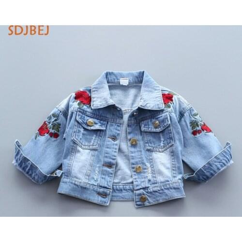 Kids Jeans Coats Girls Denim Jacket Casaco Infantil Jenas Girls Coat Children Clothing Flowers Kids Outerwear Coats Ropa Nino