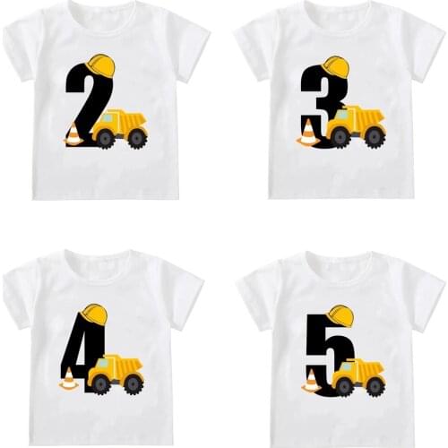 Kids Boys T-shirts Baby Short Sleeve Excavator Tops Children Fashion Tshirt 1 2 3 4 5 Years Boy Construction Birthday Shirt
