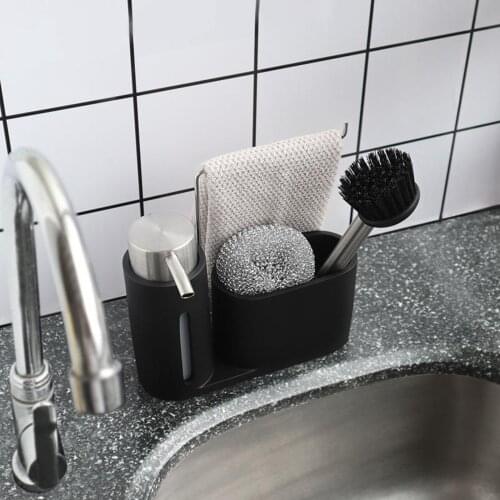 Soap Dispenser and Brush Holder, Resin Sink Caddy with Soap Pump and Accessories Compartments