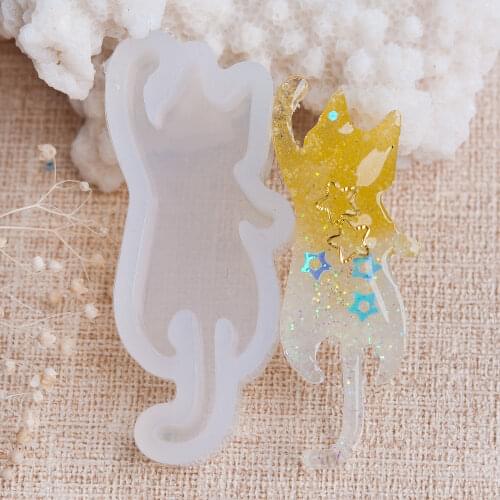 Doreen Box Lovely Silicone Resin Mold For Jewelry Making Cat Animal White 50mm(2") x 22mm( 7/8"), 1 Piece
