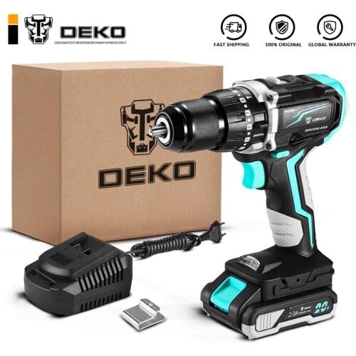 DEKO DKCD20BL-LI 20V Cordless Brushless Hammer Impact Drill with 2-Speed Cordless Screwdriver