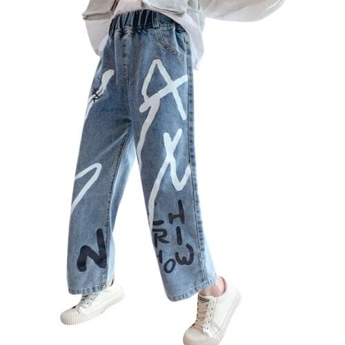 Jeans For Girl Graffiti Pattern Girl Child Jeans Casual Style Childrens Jeans For Girl Spring Autumn Childrens Clothing 6 8 10