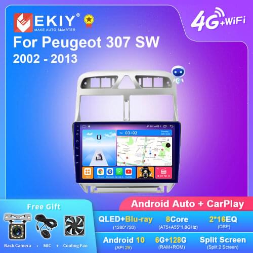 EKIY Android 10 For Peugeot 307 2002-2013 Car Radio Multimedia Video Player HU GPS Navi Android Auto CarPlay QLED BT 2 din dvd