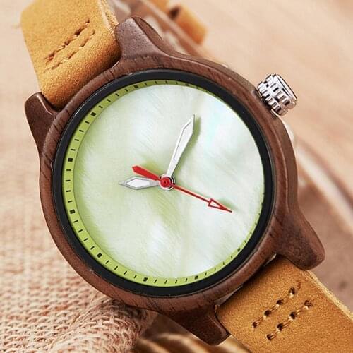 Elegant Wood Watches Women Female Small Bracelet Quartz Wristwatch Ladies Wooden Watch Rosewood Cameo Shell Wrist Clock For Girl