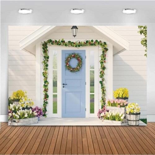 White Wooden House Door Wreath Art Photo Background Family Wedding Couples Photography Backdrop For Photo Studio Decor