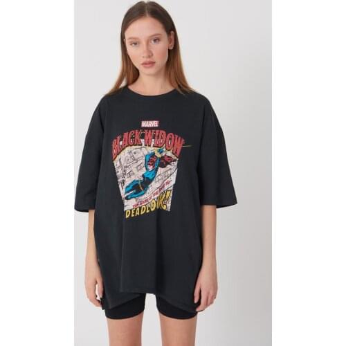 OVERSIZE, UNISEX, COTTON, MARVEL, TSHIRT, 2021 SUMMER SEASON, BLACK