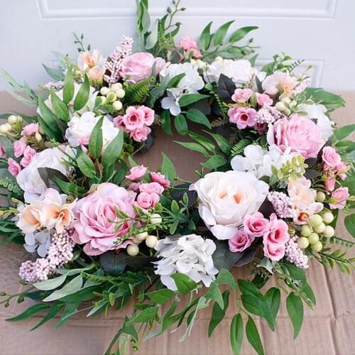 22inch Garden Rose Artificial Hanging Flower Wreath Home Decor Walls Centerpieces New
