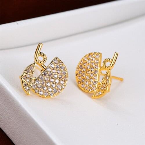 Dainty Beach Juice Cup Stud Earrings Charm Female White Crystal Stone Earrings Rose Gold Silver Color Wedding Earrings For Women