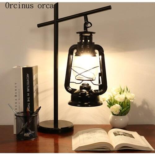 American style rustic kerosene lamp living room bedside lamp Nordic Industrial Wind iron LED desk lamp free shipping