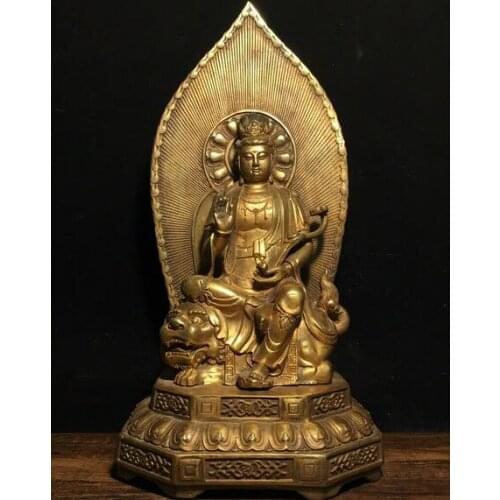 14" Chinese old antique bronze gilt handmade Bodhisattva Manjusr Buddha statue