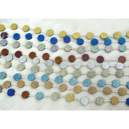 Natural Quartz crystal Titanium Round cake Hematite loose beads 15.5 inch making jewelry H49