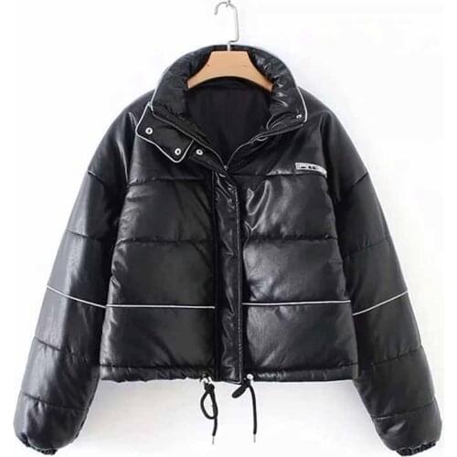 2019 Fashion Winter Short Parkas Women Faux leather Down cotton jacket Stand collar Thicken Students Cotton Coat Plus size G487