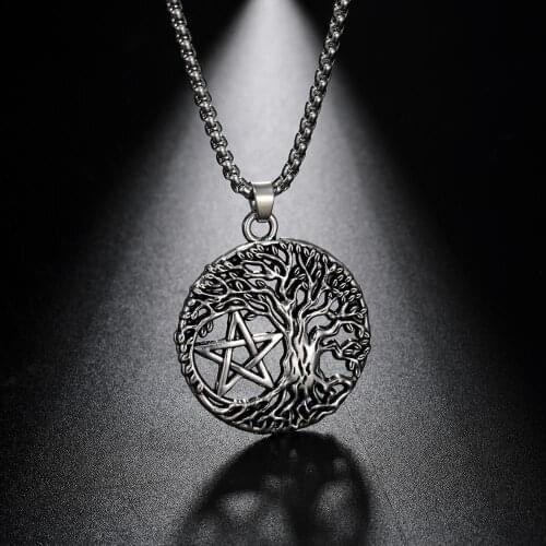 LIKGREAT Vintage Charm Star Pentagram Tree of Life Pendant Necklace Wicca Symbol Amulet Jewelry Celtics Knot Pattern Accessories