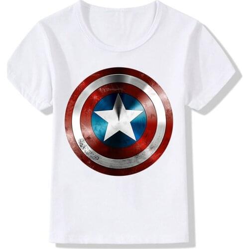 Marvel Kids Fashion T-Shirts Captain American Shield Print Tshirts Girls Boys Disney Avengers Casual Clothes Tops Children Tees