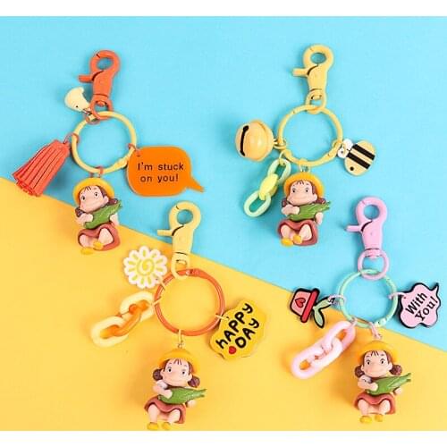 Cute Doll Girls Key Chain Car Key Ring Bag Kawaii Pendant Rubber Keychain Gift Wholesale Jewelry Accessories