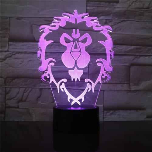3D Illusion WOW World of Warcraft Lion Signs 7 Color Desk Table Night Light Lamp Kiddie Kids Children Family Holiday Xmas Gift