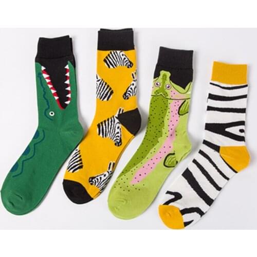 New Fashion Men Socks Cotton European Colorful Animals Cute Crocodile Zebra Male Socks Breathable Sports Socks