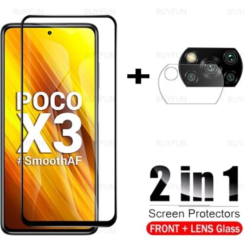 2in1 front screen protector For Xiaomi Poco X3 6.67'' Anti-scratch HD safety glass for poco pocophone x3 nfc pro Camera Glass