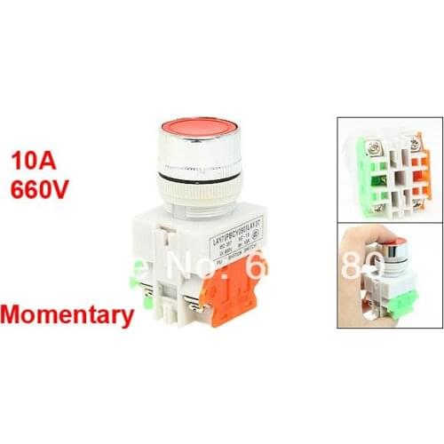 AC 660V 10A DPST 4 Screw Terminal Red Sign Signal Momentary Non-Lock Push Button Switch 1 NO 1 NC 22mm 7/8"