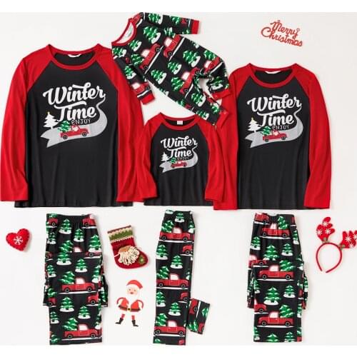 PatPat Christmas Golden Deer and Letter Print Family Matching Long-sleeve Red Striped Pajamas Sets (Flame Resistant)