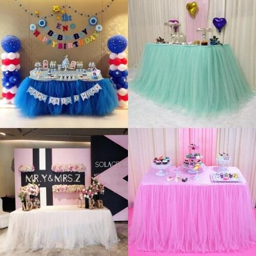Multi Colors Table Skirt Party tulle tutu With Tablecloth + 3 Table Clips Wedding Party Decoration Home Decoration 75*100CM