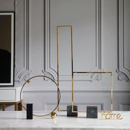 Luxtry Art Golden Rectangular Round Frame Decoration Home Living Room Office Hotel Desktop Marble Crafts Ornament Accessories